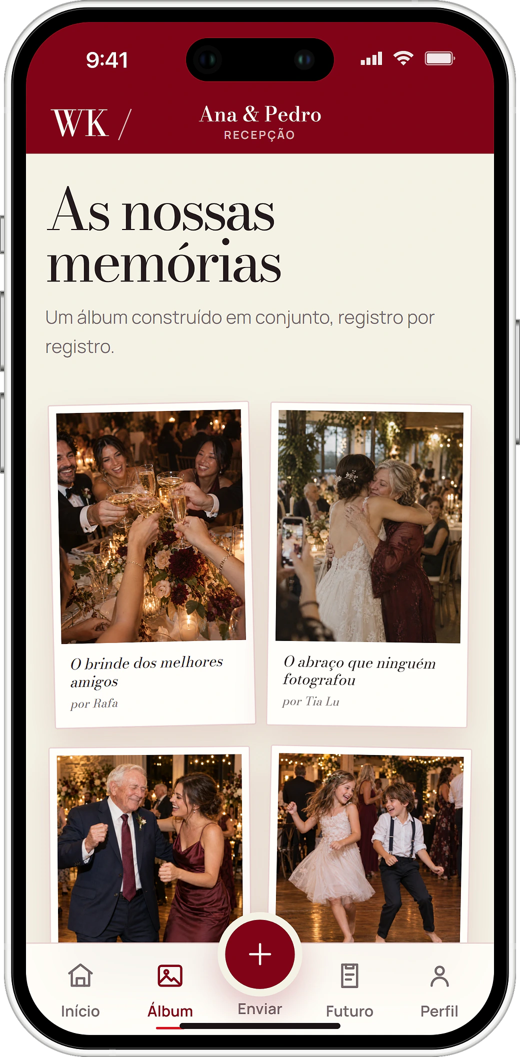 Shared album with photos, captions and the name of each guest
